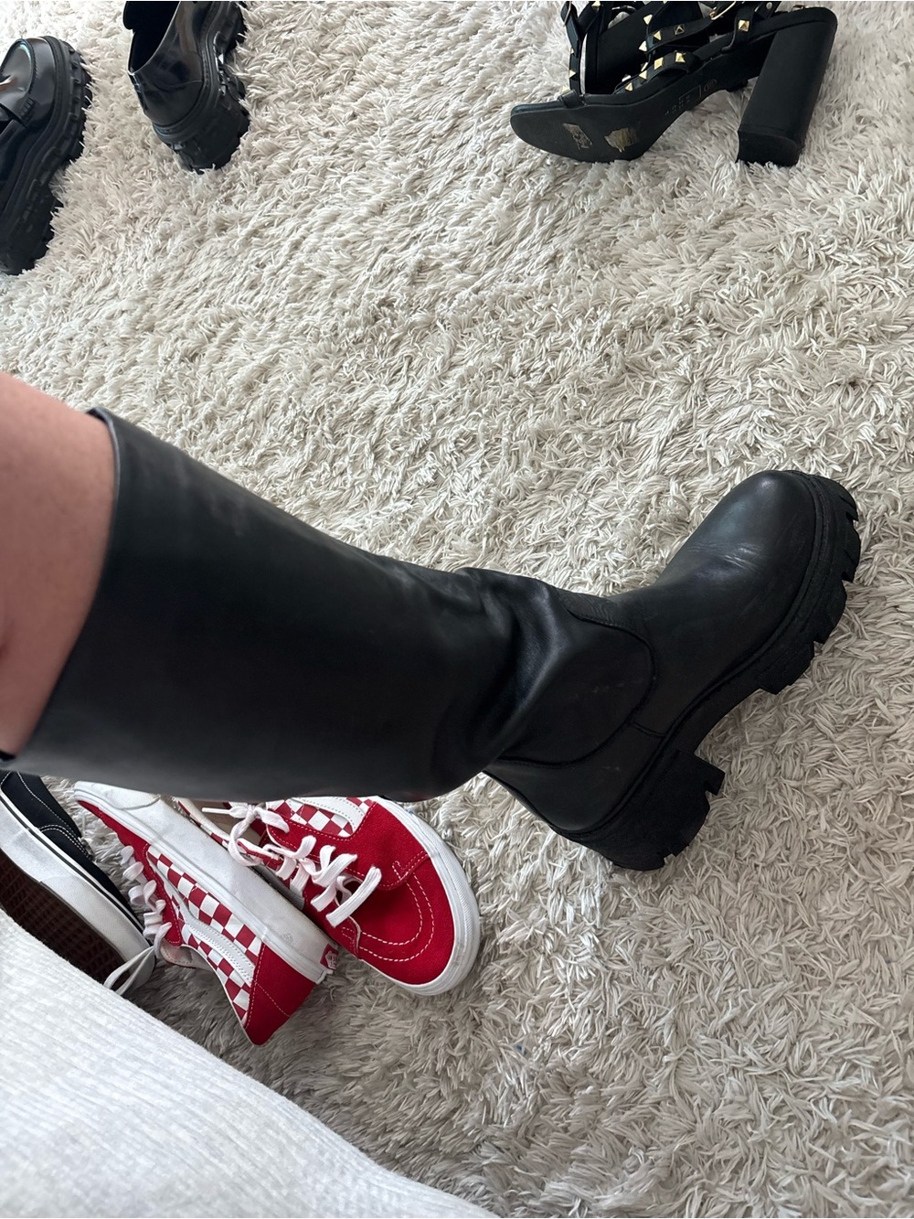 Bloomingdale's Black Leather Knee-High Lug Sole Boot